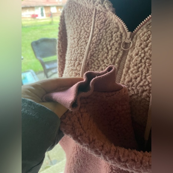 Victoria's Secret PINK Varsity Sherpa Half Zip Pullover Hoodie Pink Colorblock S - Picture 3 of 9